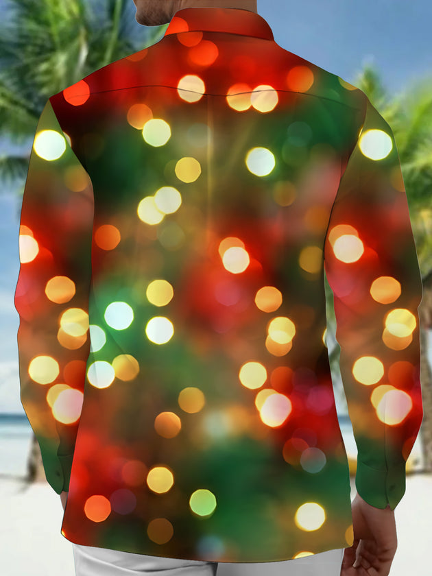 Adaychic Men's Printed Christmas Lights Bokeh Print Long Sleeve Shirt with Chest Pocket
