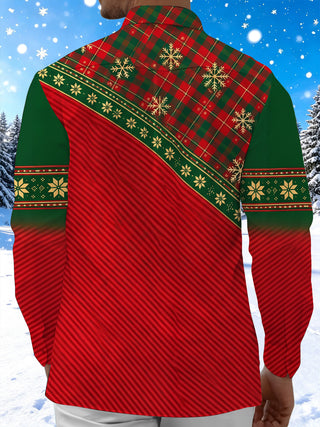 Adaychic Men's Printed Christmas Tree With Ornaments Print Long Sleeve Shirt with Chest Pocket