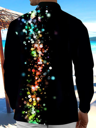 Adaychic Men's Printed Colorful Bokeh Light Spots Print Long Sleeve Shirt with Chest Pocket