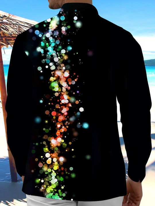 Adaychic Men's Printed Colorful Bokeh Light Spots Print Long Sleeve Shirt with Chest Pocket