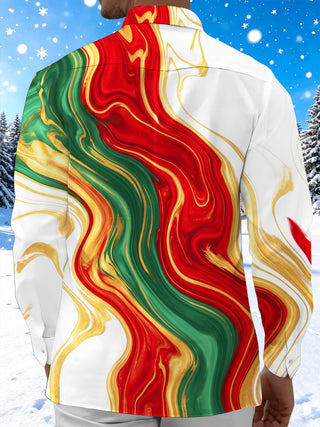 Adaychic Men's Printed Abstract Fluid Marble Print Long Sleeve Shirt with Chest Pocket