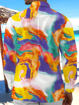 Adaychic Men's Printed Abstract Gradient Print Long Sleeve Shirt with Chest Pocket