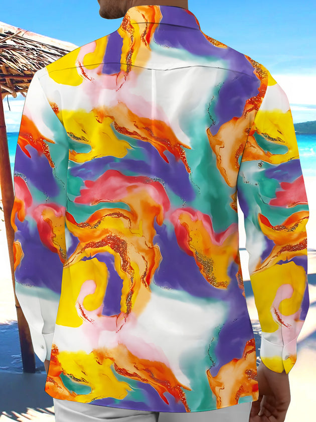 Adaychic Men's Printed Abstract Gradient Print Long Sleeve Shirt with Chest Pocket