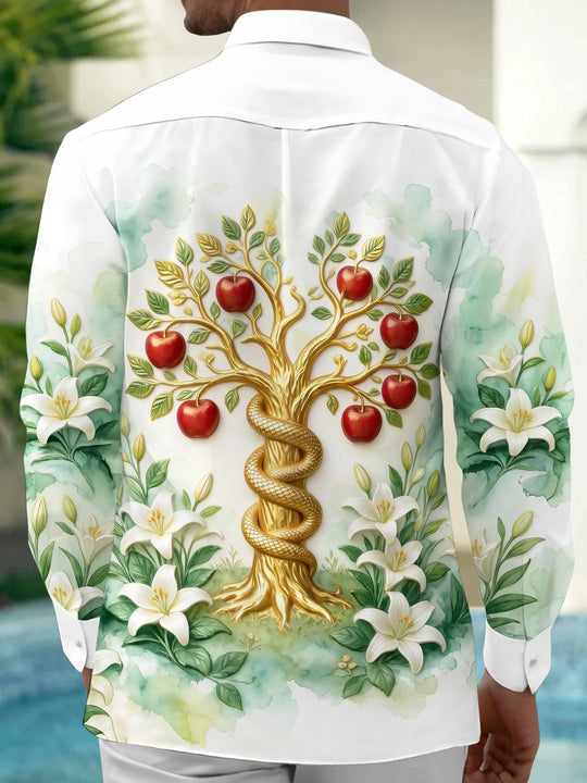 Adaychic Men's Tree Of Knowledge With Snake And Apples Print Short Sleeve Shirt with Chest Pocket