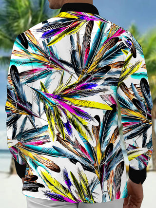Adaychic Men's Graphic Colorful Feather Print Long Sleeve Shirt with Chest Pocket