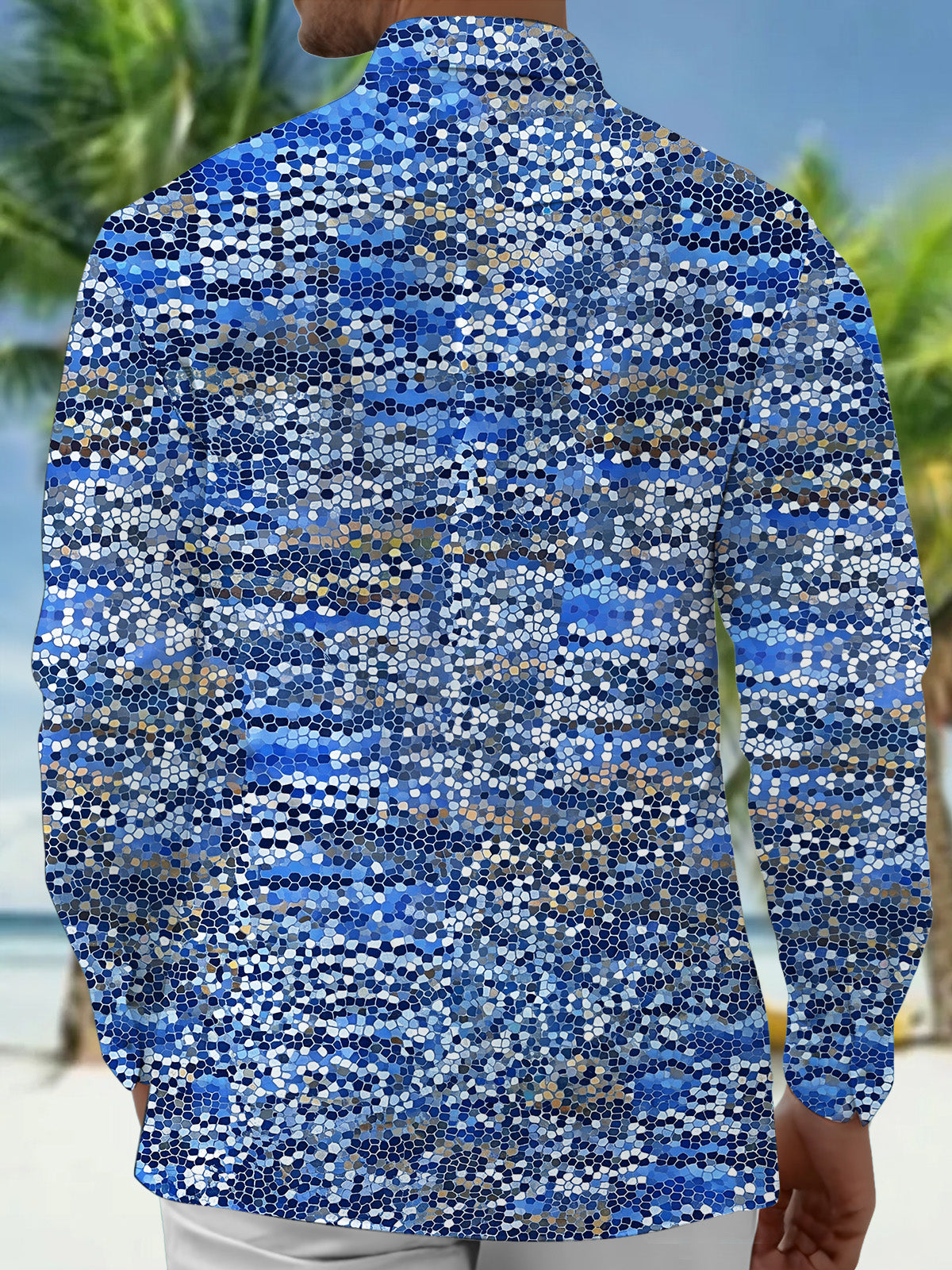 Adaychic Men's Patterned Mosaic Tile Pattern Long Sleeve Shirt with Chest Pocket