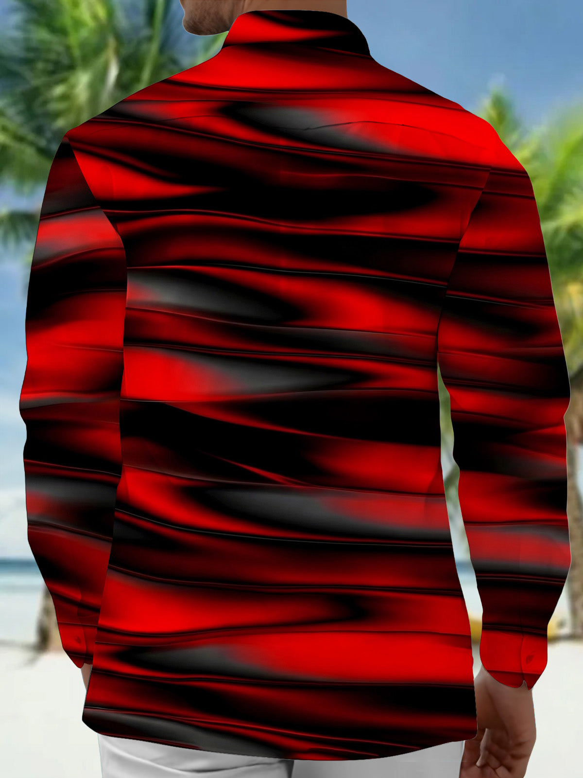Adaychic Men's Striped Abstract Gradient Stripes Print Long Sleeve Shirt with Chest Pocket