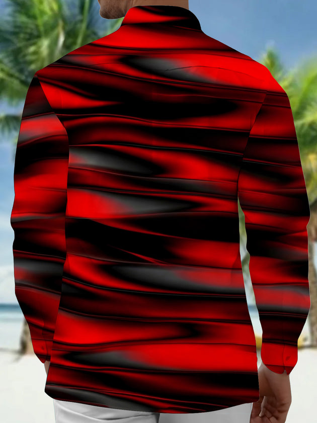 Adaychic Men's Striped Abstract Gradient Stripes Print Long Sleeve Shirt with Chest Pocket