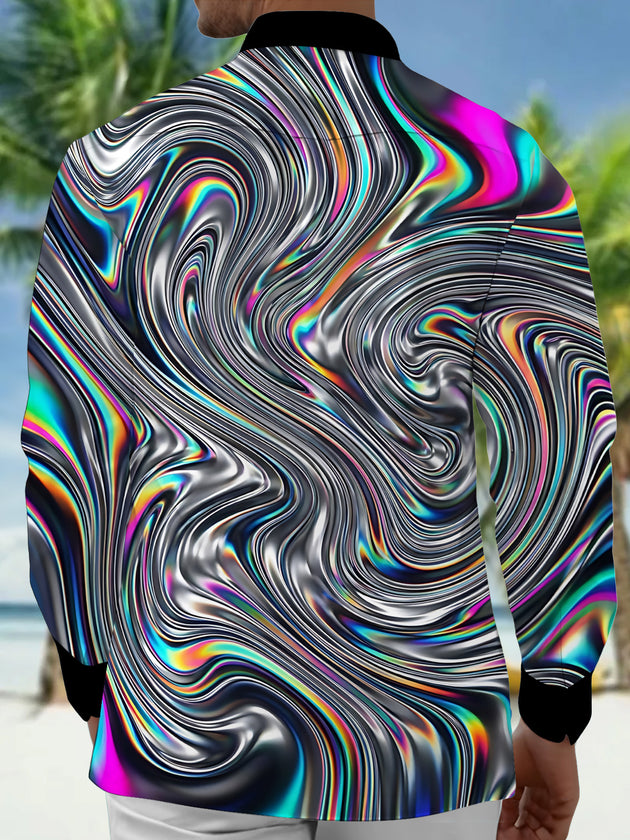 Adaychic Men's Abstract Abstract Psychedelic Swirls Print Short Sleeve Shirt with Chest Pocket
