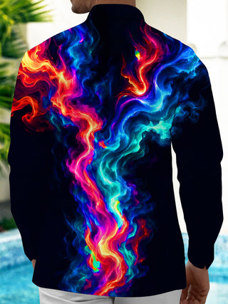 Adaychic Men's Abstract Abstract Color Smoke Print Long Sleeve Shirt with Chest Pocket