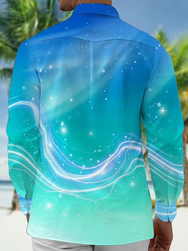 Adaychic Men's Printed Starry Sky Gradient Print Long Sleeve Shirt with Chest Pocket