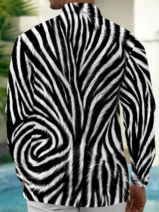 Adaychic Men's Patterned Zebra Animal Print Long Sleeve Shirt with Chest Pocket
