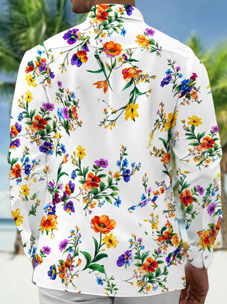 Adaychic Men's Colorful Wildflower Floral Print Long Sleeve Button Down Shirt with Chest Pocket