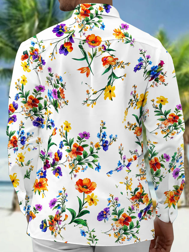 Adaychic Men's Colorful Wildflower Floral Print Long Sleeve Button Down Shirt with Chest Pocket