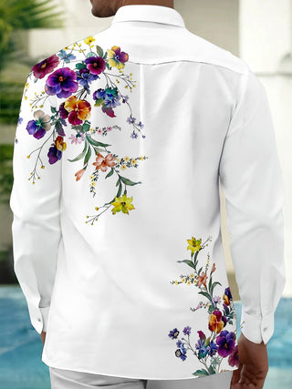 Adaychic Men's Floral Colorful Floral Branches Print Long Sleeve Shirt with Chest Pocket