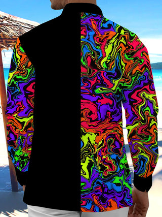 Adaychic Men's Printed Colorful Swirl Pattern Long Sleeve Shirt with Chest Pocket