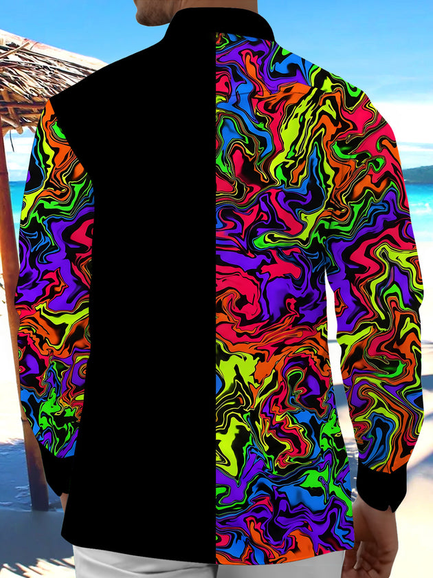 Adaychic Men's Printed Colorful Swirl Pattern Long Sleeve Shirt with Chest Pocket