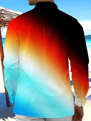 Adaychic Men's Printed Gradient Sunset Colors Print Long Sleeve Shirt with Chest Pocket