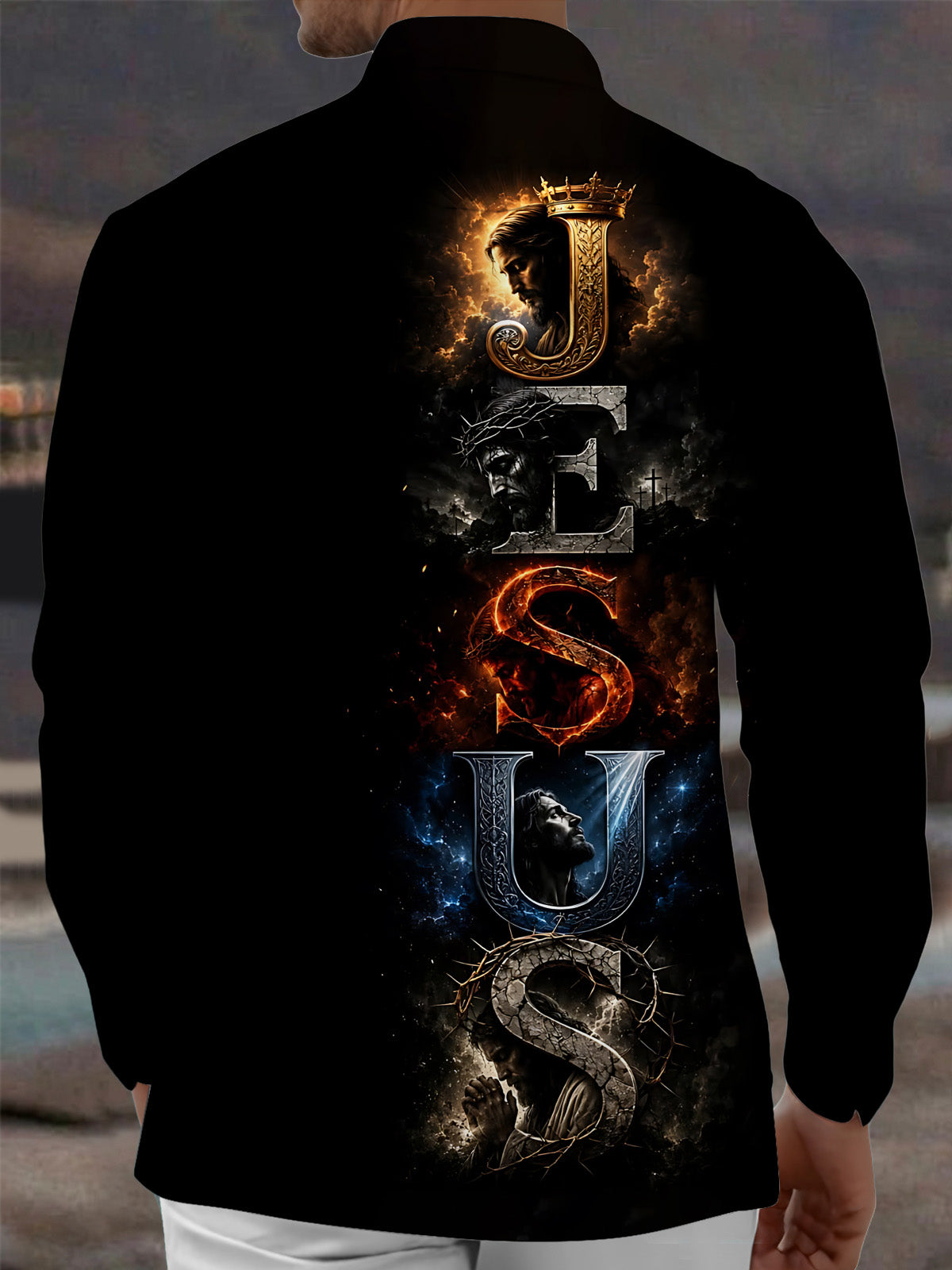 Adaychic Men's Graphic Christian Print Religion Print Long Sleeve Shirt with Chest Pocket