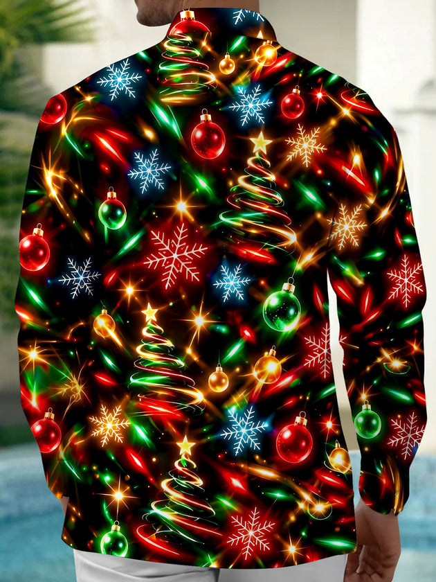 Adaychic Men's Printed Christmas Trees And Ornaments Print Long Sleeve Shirt with Chest Pocket
