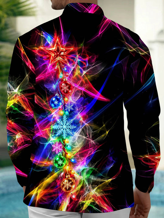 Adaychic Men's Christmas Ornaments And Snowflakes Print Long Sleeve Shirt with Chest Pocket