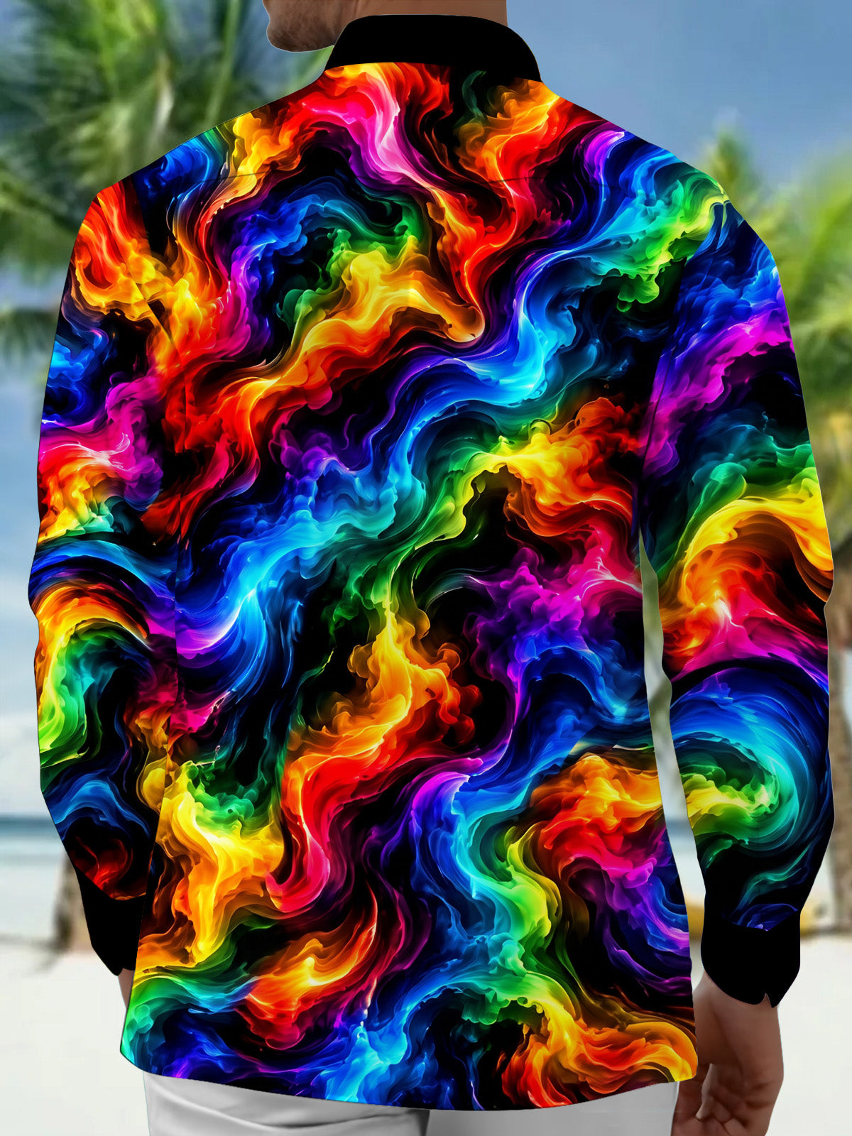 Adaychic Men's Tie Dye Neon Abstract Swirls Print Long Sleeve Shirt with Chest Pocket