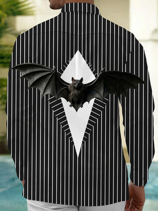 Adaychic Men's Halloween 3D Bat With Spread Wings Print Long Sleeve Shirt with Chest Pocket