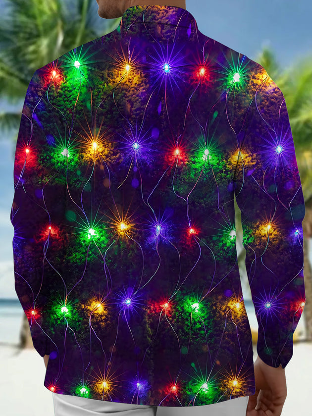 Adaychic Men's Colorful Starburst Lights Print Long Sleeve Shirt with Chest Pocket