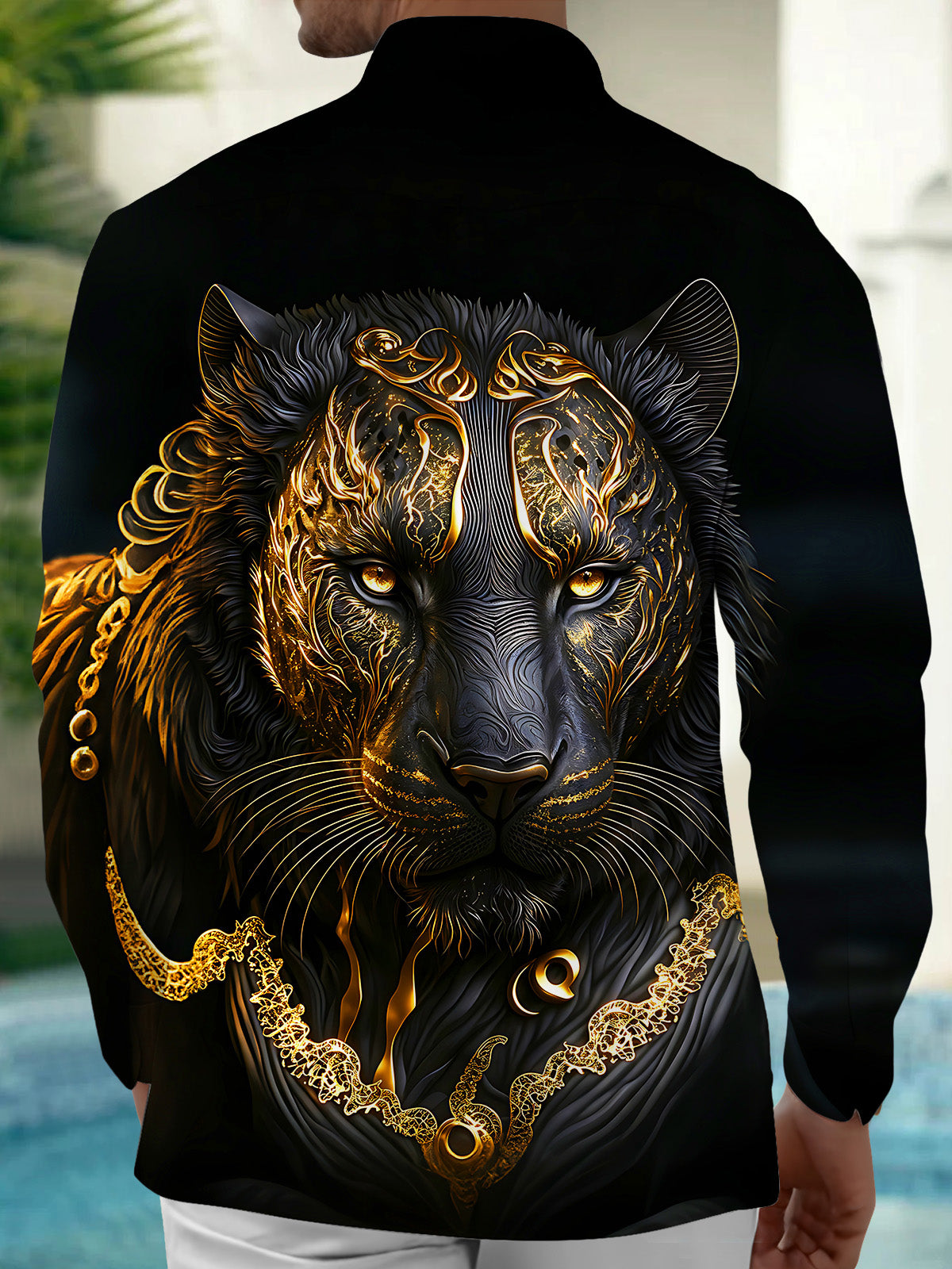 Adaychic Men's Graphic Pattern Print Long Sleeve Shirt with Chest Pocket