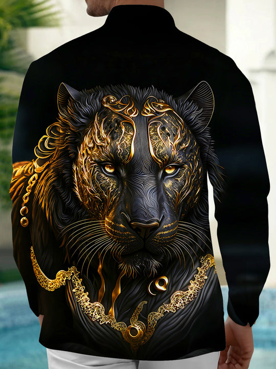 Adaychic Men's Graphic Pattern Print Long Sleeve Shirt with Chest Pocket