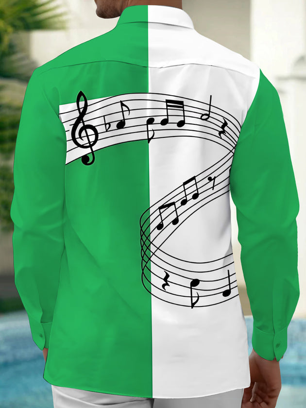Adaychic Men's Printed Musical Notes And Staff Lines Print Long Sleeve Shirt with Chest Pocket