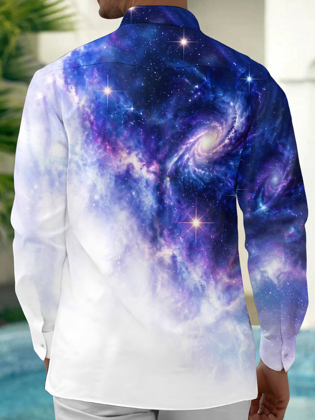 Adaychic Men's Printed Galaxy Nebula And Stars Print Long Sleeve Shirt with Chest Pocket