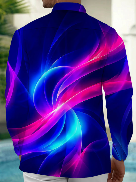 Adaychic Men's Abstract Swirling Gradient Waves Print Long Sleeve Shirt with Chest Pocket