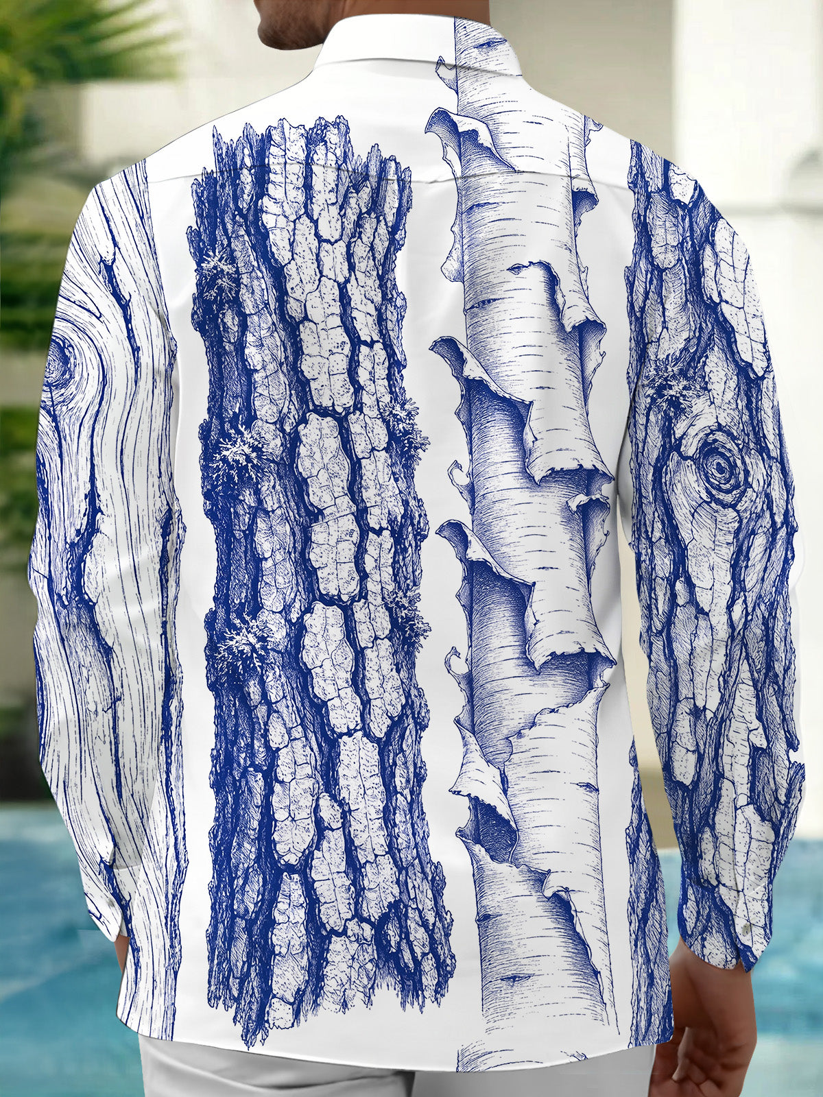 Adaychic Men's Printed Tree Bark Sketch Print Long Sleeve Shirt with Chest Pocket