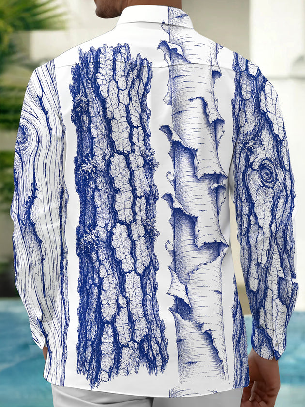 Adaychic Men's Printed Tree Bark Sketch Print Long Sleeve Shirt with Chest Pocket