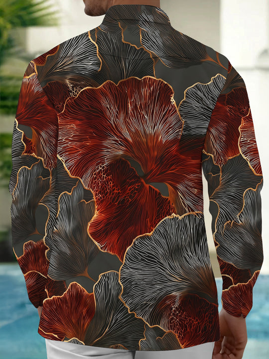 Adaychic Men's Printed Abstract Floral Pattern Long Sleeve Shirt with Chest Pocket