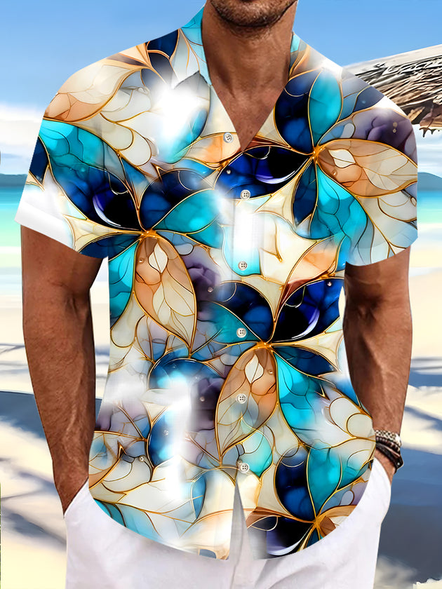 Men's abstract floral pocket short sleeve shirt front view