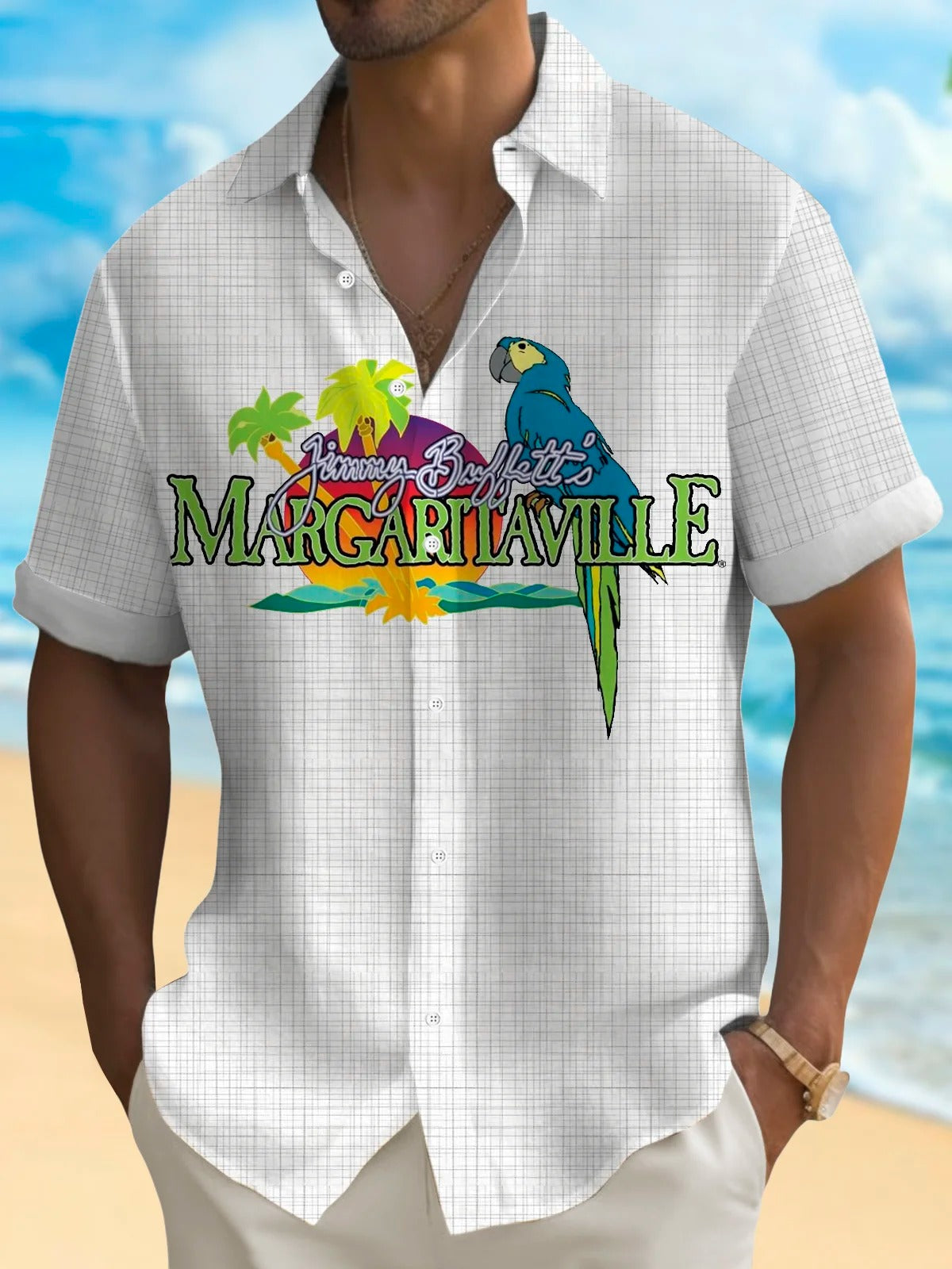 Hawaiian Parrot Print Men's Pocket Short Sleeve Shirts