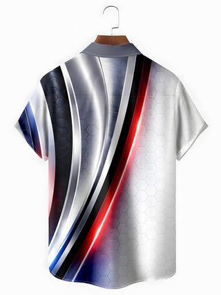 Men's blue tie dye abstract print Hawaiian short sleeve shirt back view