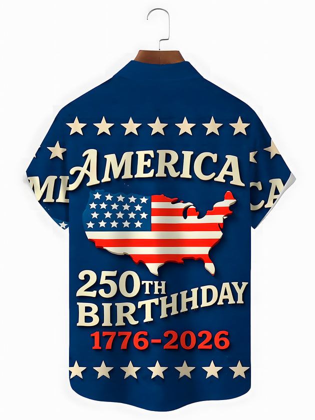 Men's American flag print short sleeve shirt back view