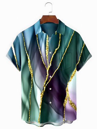 Men's abstract print short sleeve shirt front view vacation resort wear