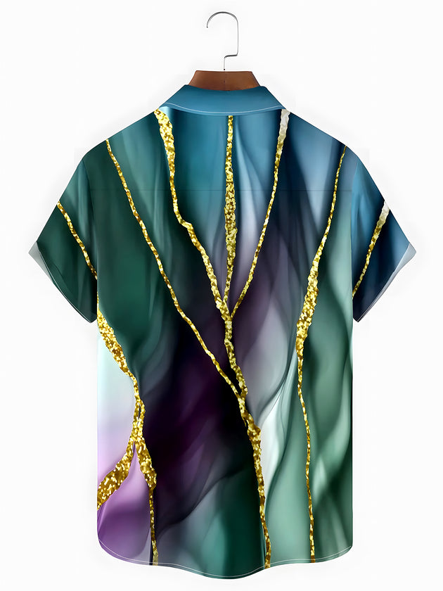 Men's Hawaiian abstract print short sleeve shirt back view