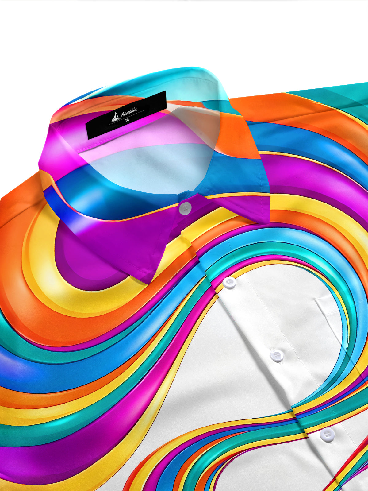 Adaychic Men's Abstract Colorful Swirl Ribbon Print Short Sleeve Shirt with Chest Pocket