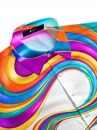Adaychic Men's Abstract Colorful Swirl Ribbon Print Short Sleeve Shirt with Chest Pocket