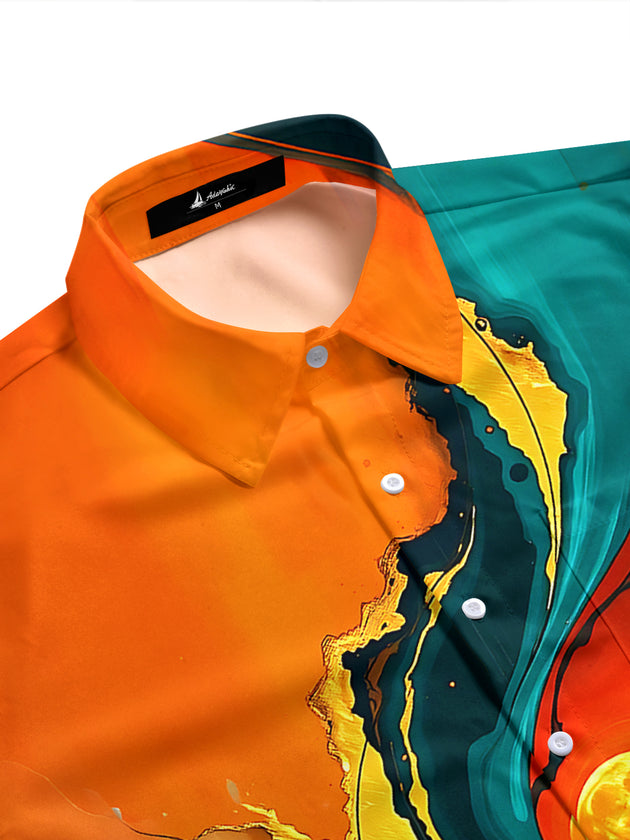 Adaychic Men's Printed Abstract Fluid Art Print Short Sleeve Shirt with Chest Pocket