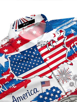 Independence American Flag Map Men's Pocket Short Sleeve Shirts