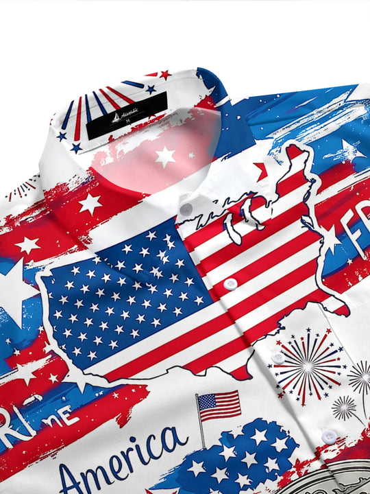 Independence American Flag Map Men's Pocket Short Sleeve Shirts