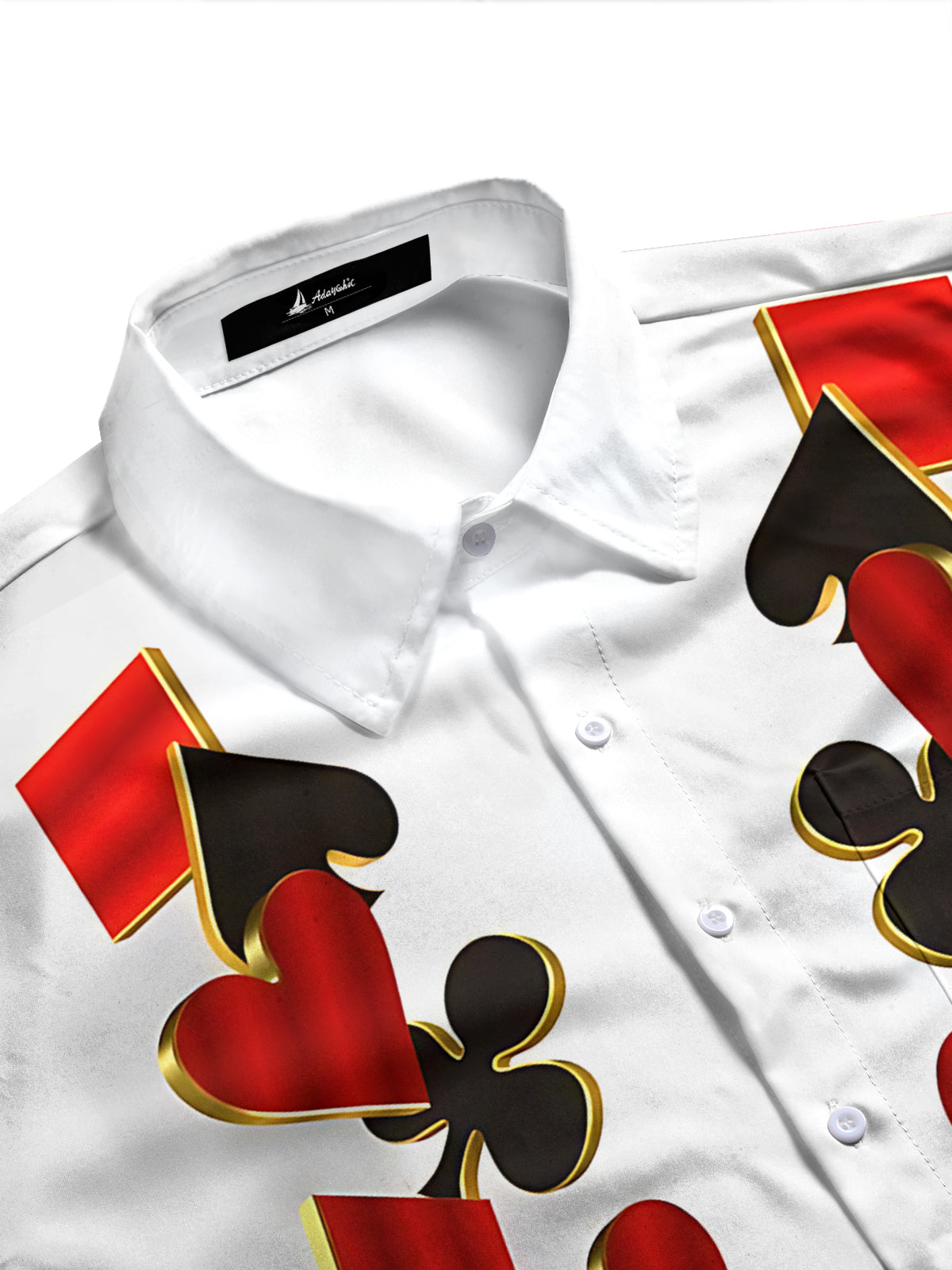 Adaychic Men's Graphic Playing Card Suits Print Long Sleeve Shirt with Chest Pocket