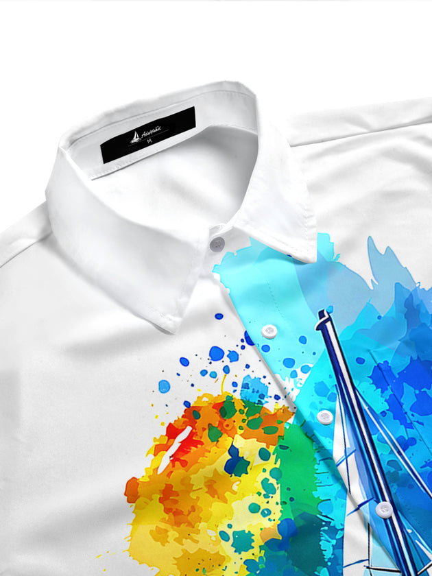 Hawaiian Dolphin Boat Men's Pocket Short Sleeve Shirts