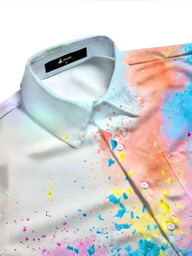 Adaychic Men's Graphic Abstract Colorful Powder Splatter Print Long Sleeve Button Down Shirt with Chest Pocket